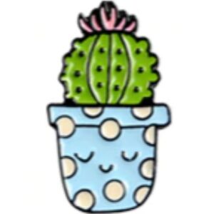 Pin Cactus Maceta Celeste Lunares Blancos