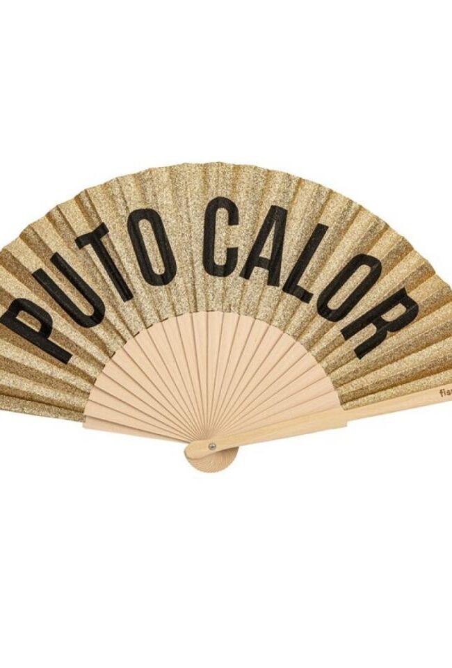 ABANICO PUTO CALOR PURPURINA DORADO