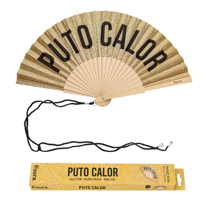 ABANICO PUTO CALOR PURPURINA DORADO