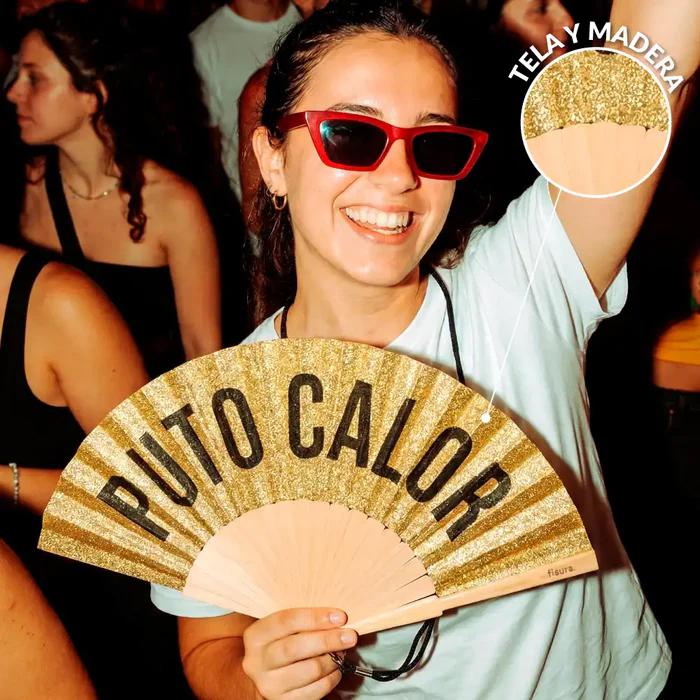 ABANICO PUTO CALOR PURPURINA DORADO